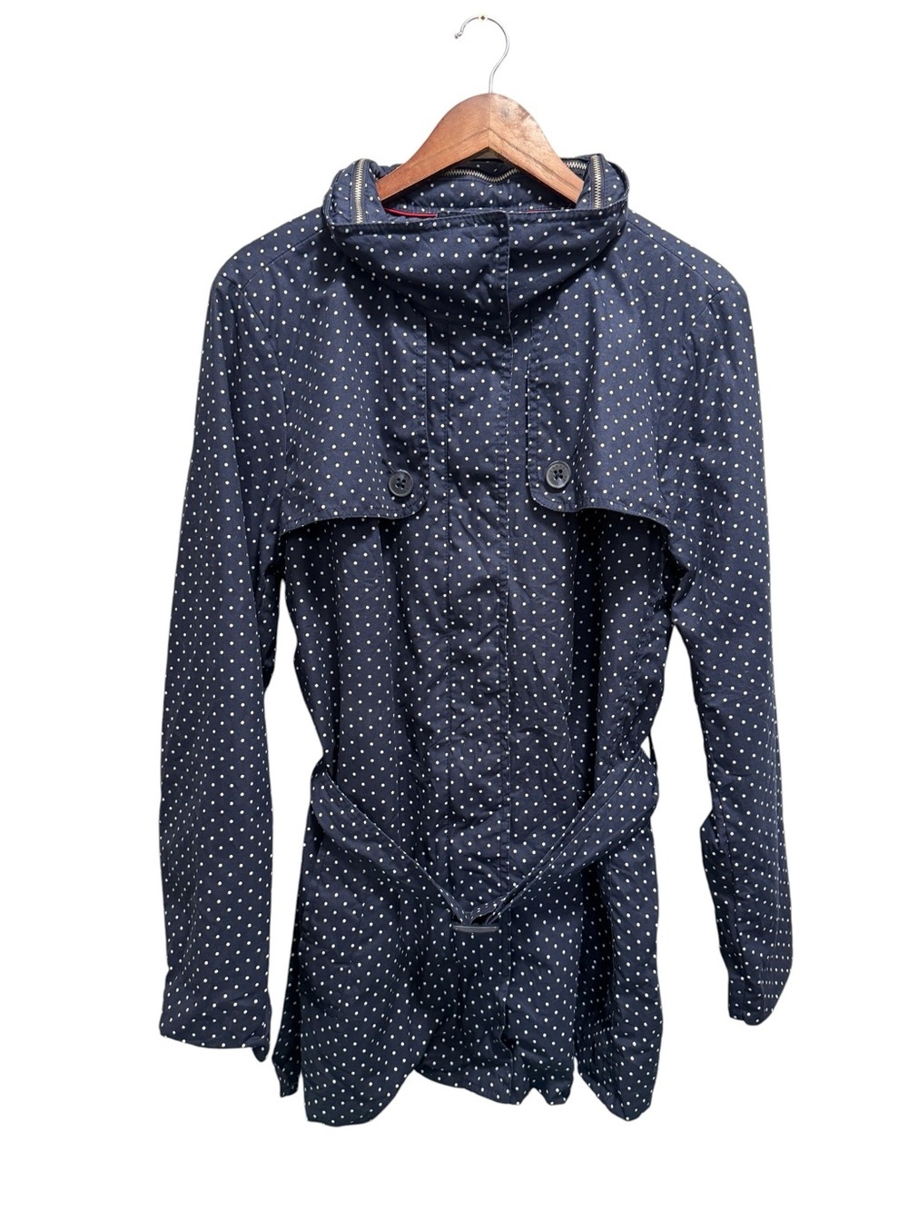 Tommy Hilfiger Polka Dot Belt Trench Coat Jacket Size XXL Blue White